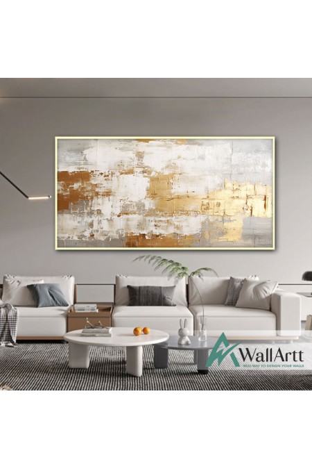 White on Gold Abstract 3d Heavy Textured Partial Oil Painting